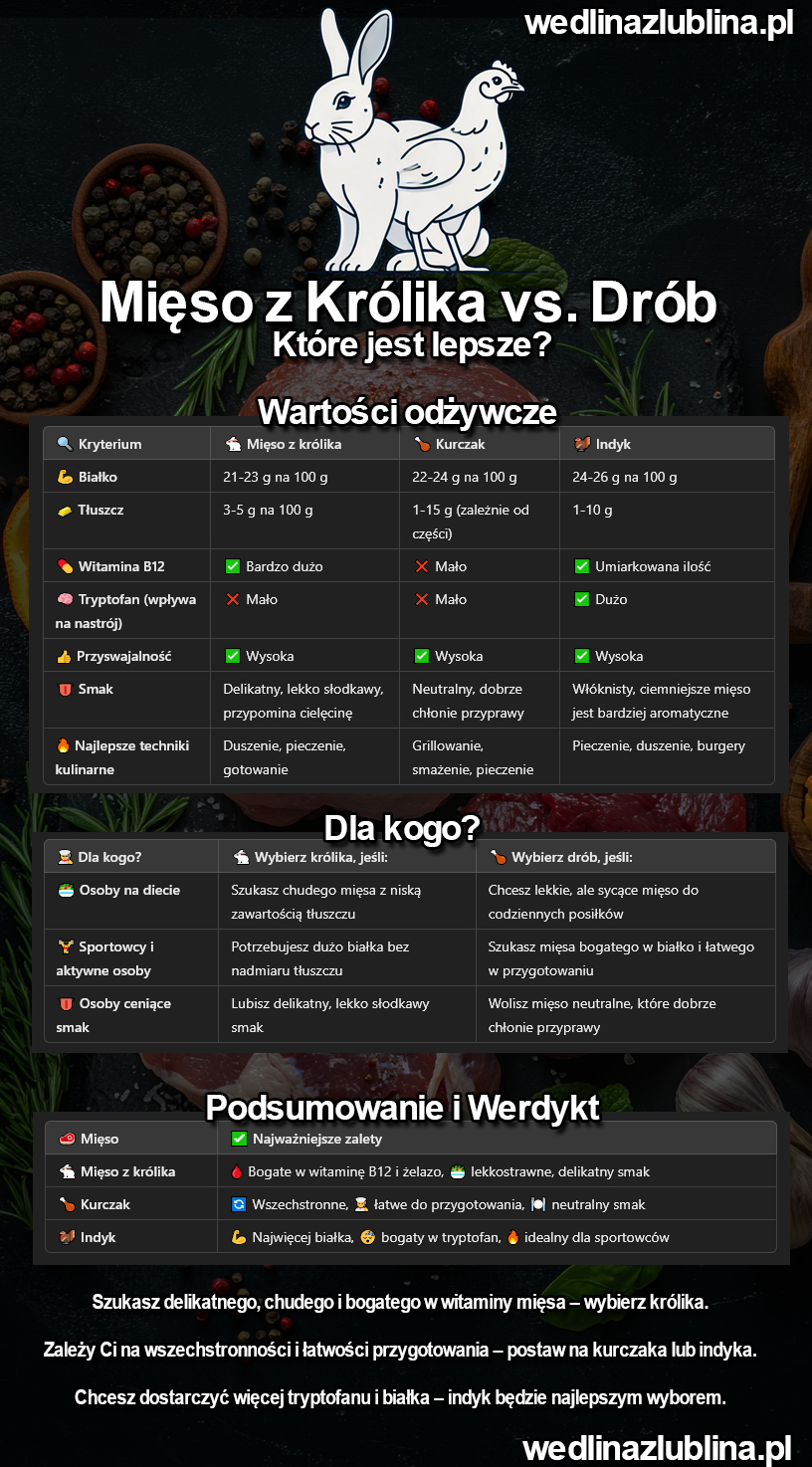 Mięso z Królika czy Drób? Które mięso lepsze? Infografika