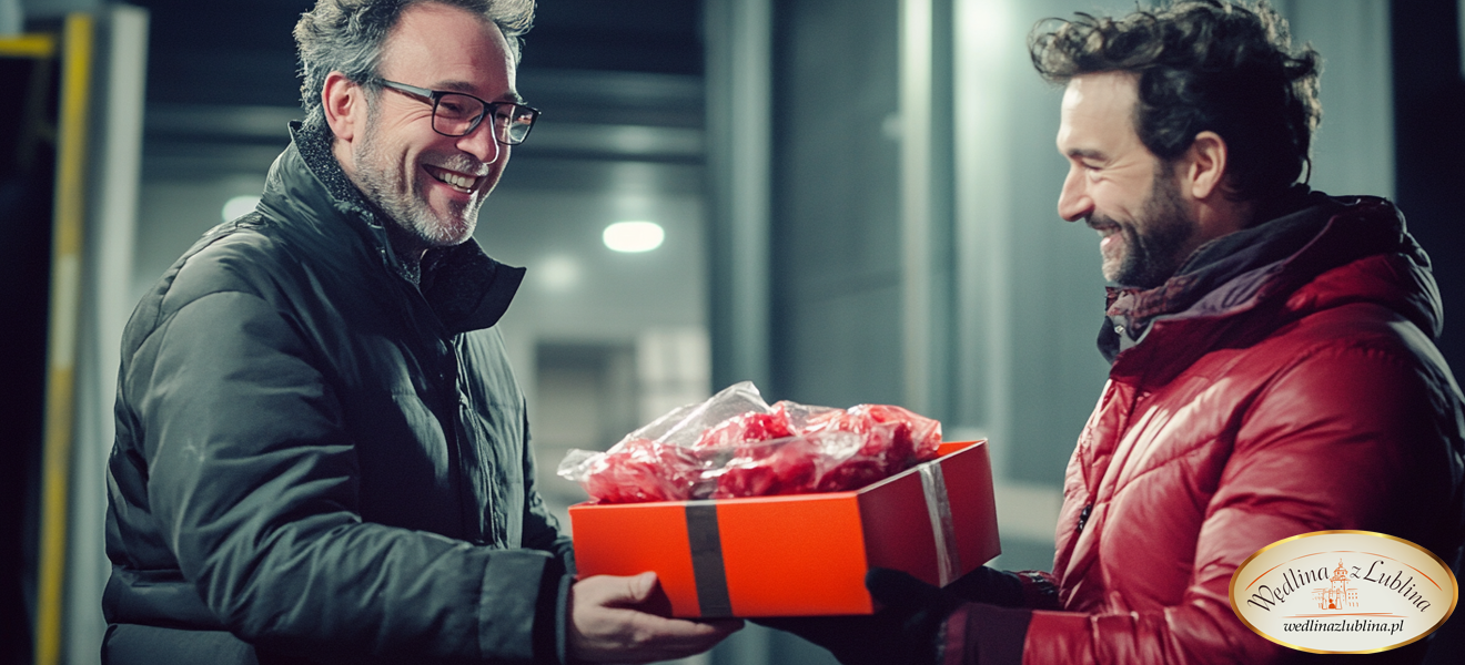 Podziękowanie dla pracownika w formie paczki z tradycyjnymi wędlinami